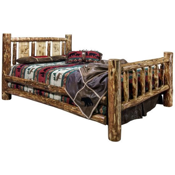 Glacier Country Collection Spindle Style Bed with Storage and Laser Engraved Headboard