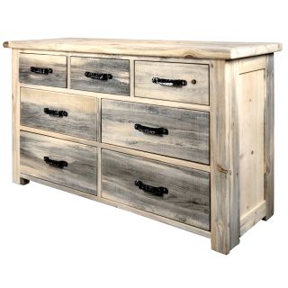 Big Sky Collection 7 Drawer Dresser with Forged Iron Accents, Natural Finish