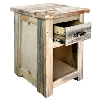Big Sky Collection Nightstand with Drawer, Forged Iron Accents, Natural Finish
