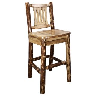 Glacier Country Barstool w/ Back, Wooden Seat