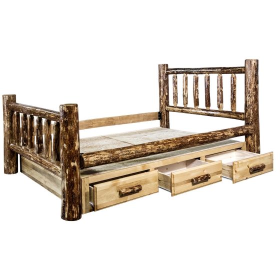 Glacier Country Beds With Storage, Montana Queen Bookcase Storage Bed In White Rustic Pine Solid Veneer